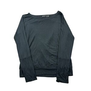 Prana Women Large Black Long Sleeve Open Draped Back Thumbhole Top Casual